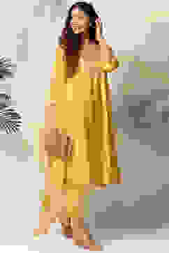 Mustard Viscose Kalidar Kurta Slim Pant Suit Set image number 5