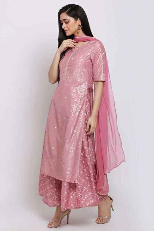 Onion Pink Art Silk Straight Kurta Sharara Suit Set image number 3