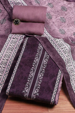 Purple Velvet Digital Print Unstitched Suit Set image number 0