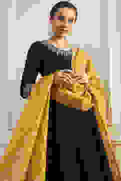 Black Solid Art Silk Anarkali Suit Set image number 0