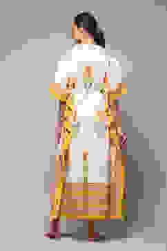Off White & Must Cotton Printed Kaftan image number 4