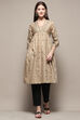 Taupe Jacquard Flared Yarn Dyed Kurta