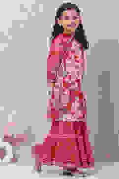 Berry Red Art Silk Straight Kurta Sharara Suit Set image number 2