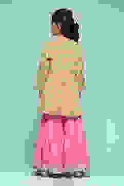 Lime Green Cotton Printed Kurta Garara Suit Set image number 4