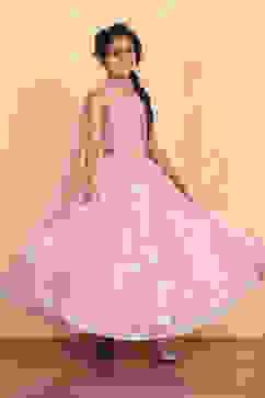 Pink Viscose Printed Flared Lehenga Set image number 0