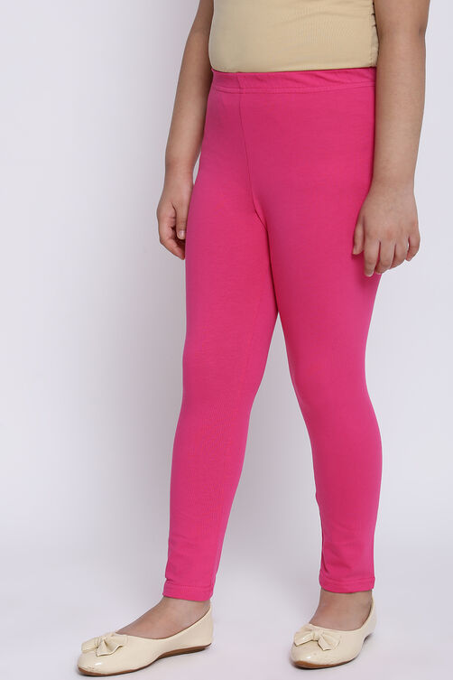 Hot Pink Cotton Lycra Solid Leggings image number 3