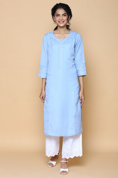 Ice Blue Cotton Linen Kurta image number 0