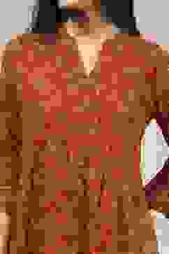 Rust Viscose Rayon Relaxed Printed Shirt image number 1