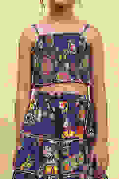 Purple Cotton Printed Tiered Lehenga Set image number 1