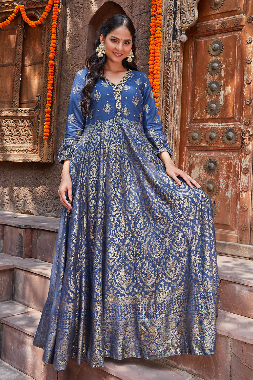 Navy LIVA Straight Printed Dress image number 0