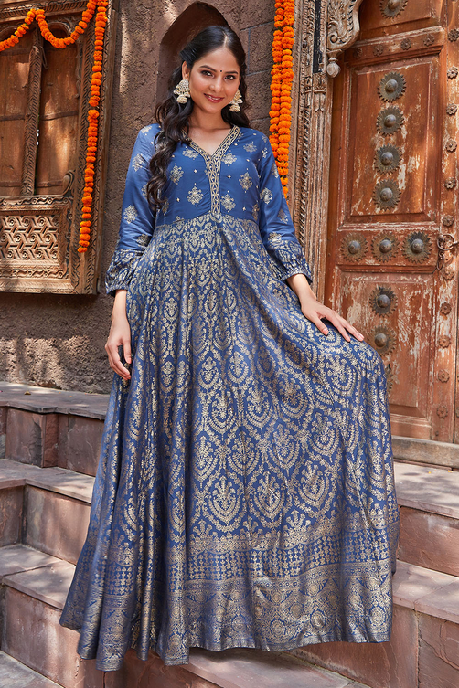Wear Printed Traditional Dresses Buy Brown Cotton Silk Traditional