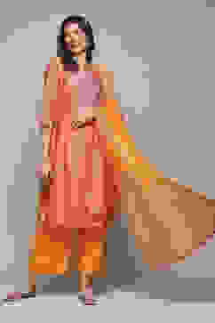 Orange Cotton Blend Straight Kurta Palazzo Suit Set image number 0