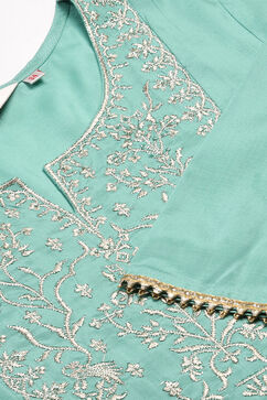 Sea Green Viscose Kalidar Kurta Slim Pant Suit Set image number 1