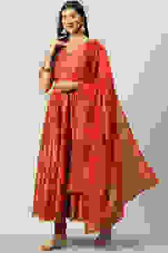 Red Anarkali Kurta Churidar Suit Set image number 0