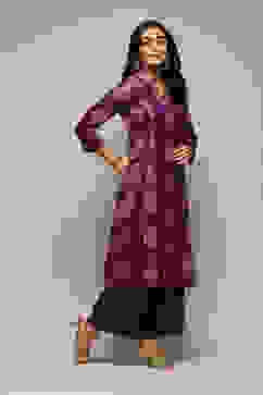 Voilet Polyester A-Line Printed Kurta Palazzo Suit Set image number 5