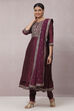 Wine Cotton Silk Flared Kurta Churidar Suit Set image number 8