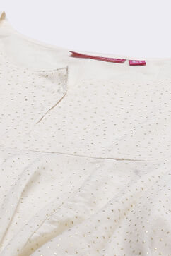 Off White Cotton Girls Anarkali Kurta Churidar Suit Set image number 1
