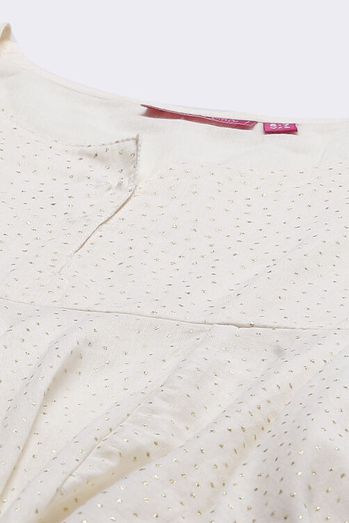 Off White Cotton Girls Anarkali Kurta Churidar Suit Set image number 1