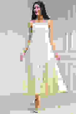 Off White Cotton Layered Suit Set image number 6