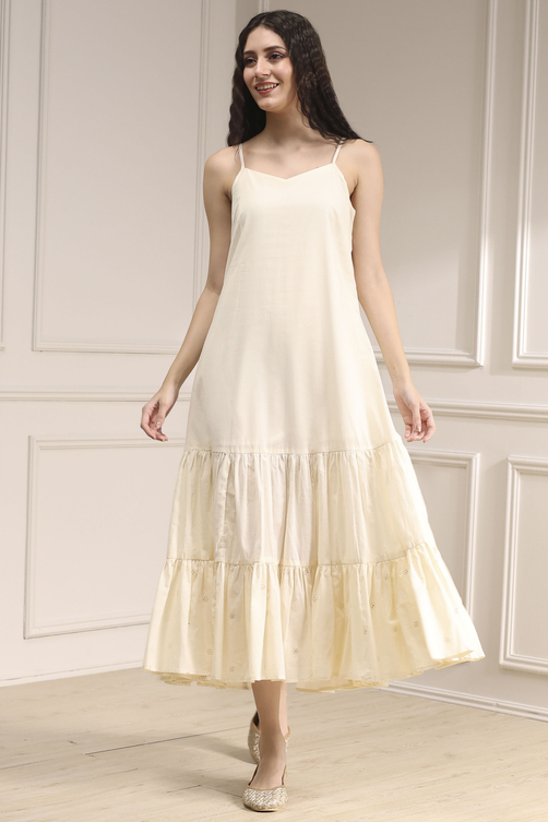 Off White Cotton Layered Suit Set image number 6