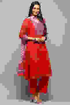 Red Polyester Straight Suit Set image number 6