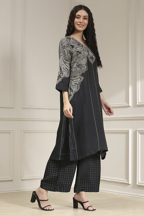 Black Printed Straight Kurta Set image number 5