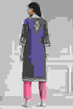 Indigo Blue Cotton Printed Straight Kurta image number 4