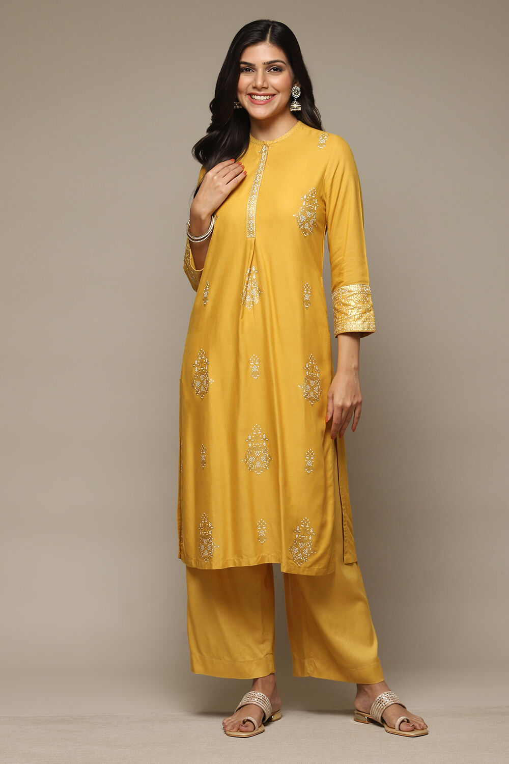 Yellow Rayon Straight Kurta Palazzo 2 Piece Set image number 6