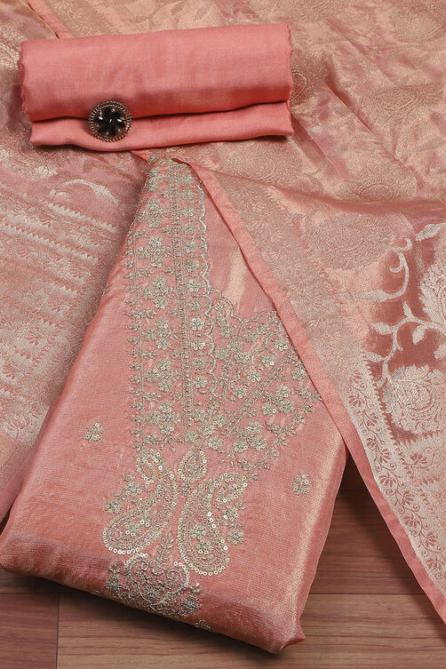 Green Tissue Machine Embroidered Unstitched Suit Set image number 0