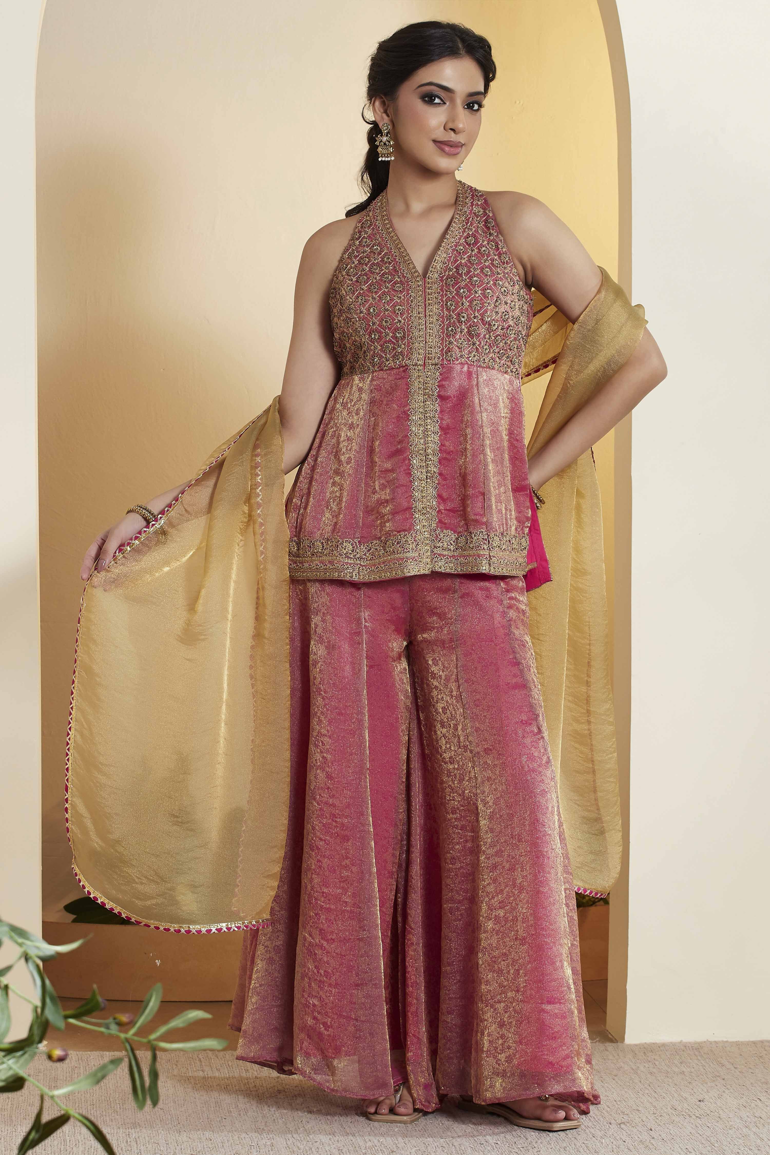 Fuchsia Viscose Blend Embroidered Fusion Set image number 7