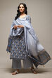Indigo Cotton Hand Block Print Unstitched Suit Set image number 10