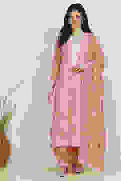 Peach-Pink Modal Machine Embroidered Unstitched Suit Set image number 7