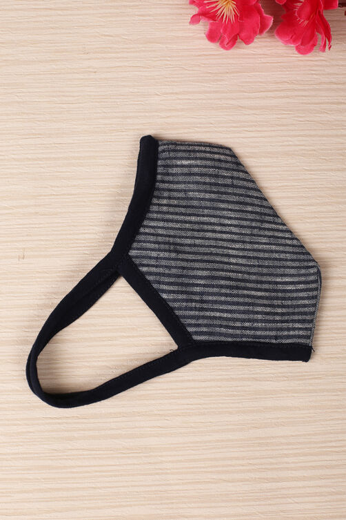 Blue Striped Cotton Yarndyed Face Mask image number 2