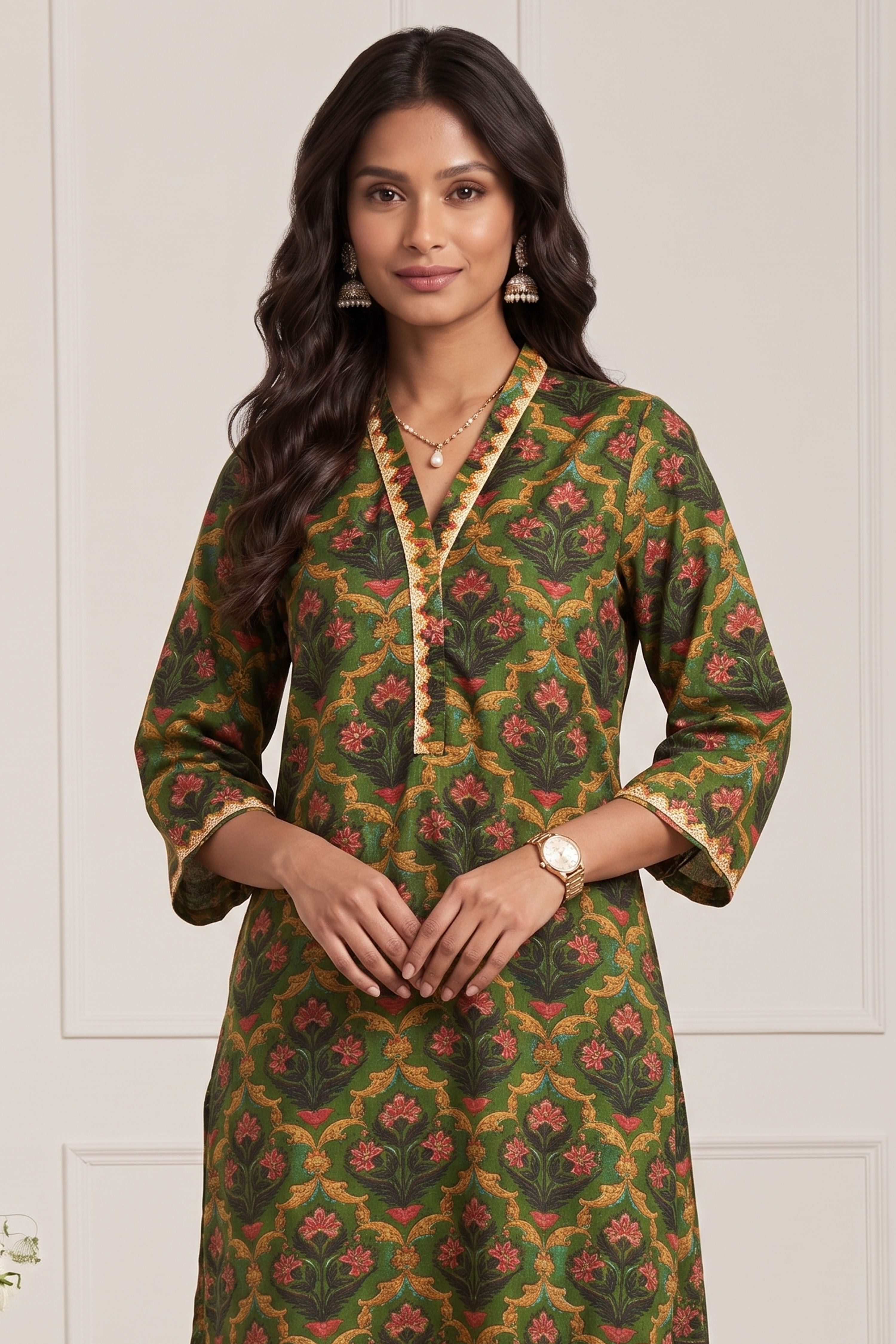 Green Poly Viscose Straight Kurta Pants Set image number 8