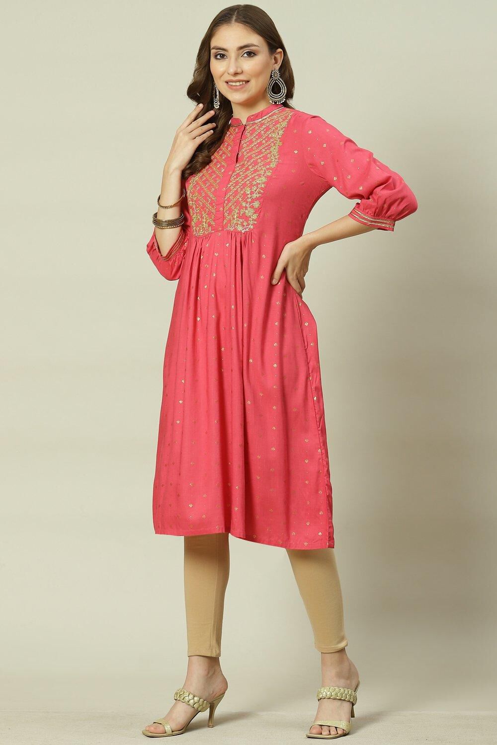 Coral Rayon Flared Printed Kurta image number 2