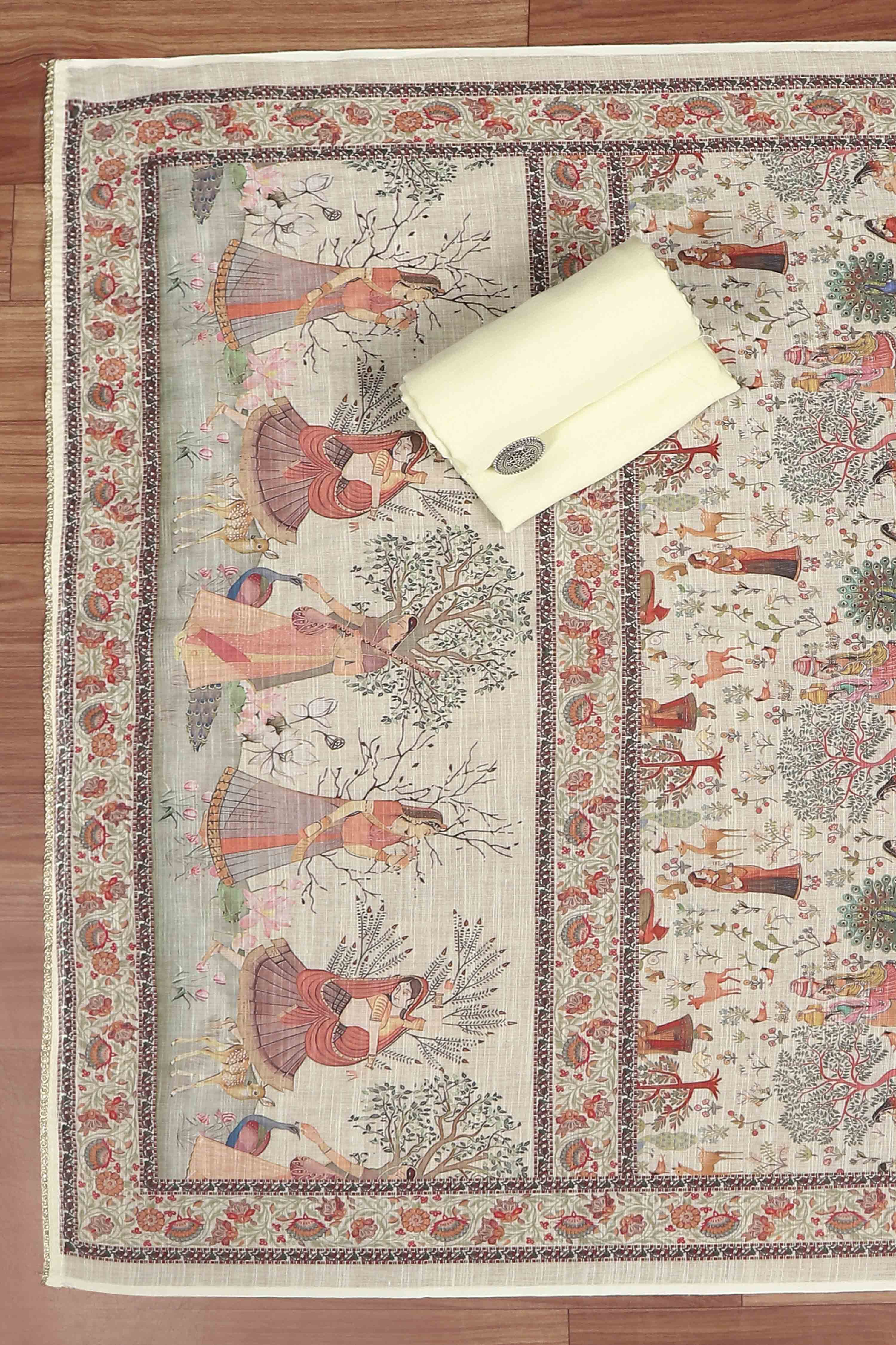 Pink Cotton Printed Embroidered Unstitched Suit Set image number 3