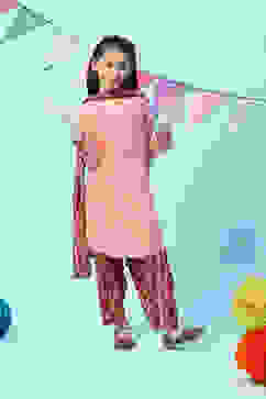 Salmon Orange Polyester Straight Solid Suit Set image number 0