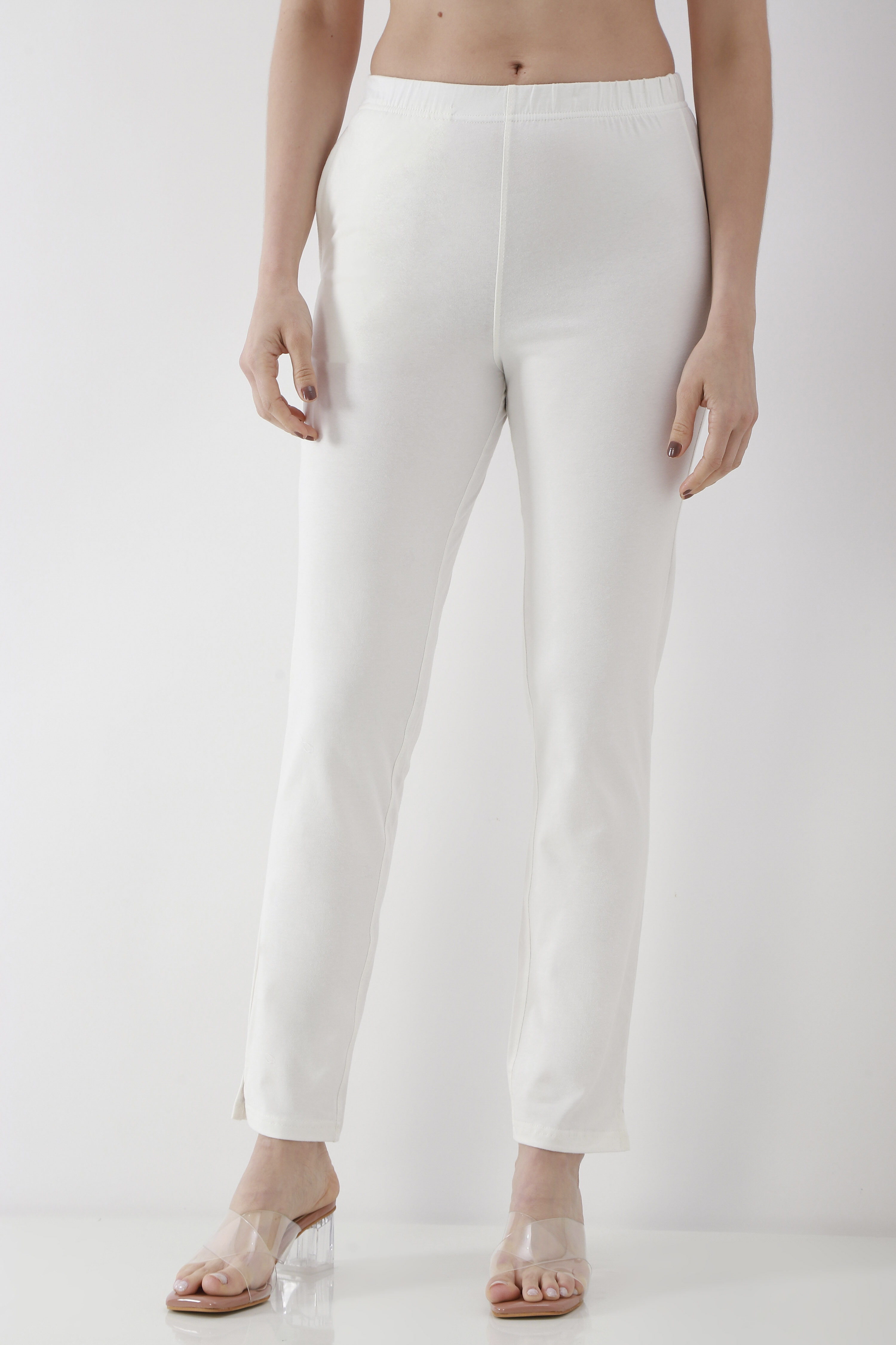 Navy Blue Solid Cotton Lycra Straight Pants image number 4