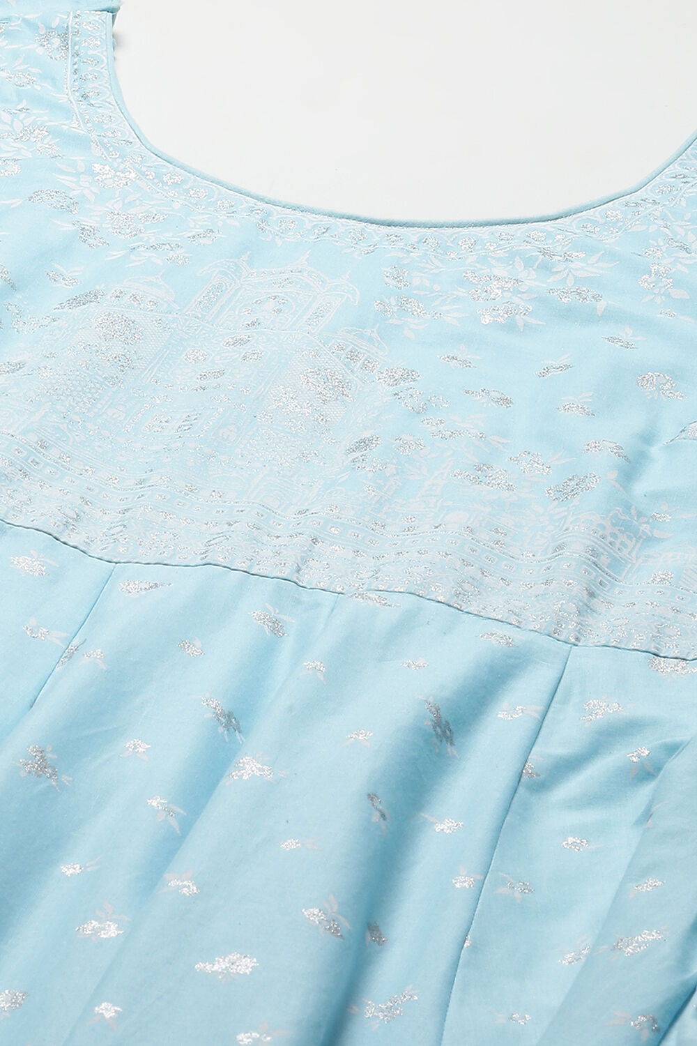 Powder Blue Cotton Anarkali Kurta Churidar Suit Set image number 1