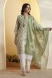 Sea Green Printed Poly Linen Floral Kurta Set image number 6