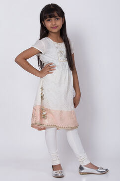 Off White Cotton A-Line Kurta Churidar Suit Set image number 3
