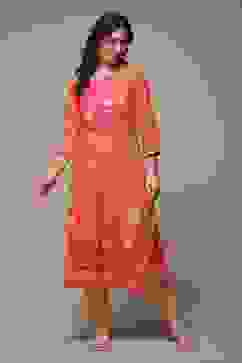 Orange LIVA Straight Printed Kurta image number 0
