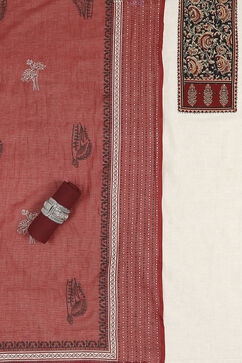 Off-White-Red Flex Hand Block Print Unstitched Suit Set image number 1