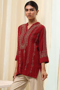 Red Straight Short Kurta image number 2