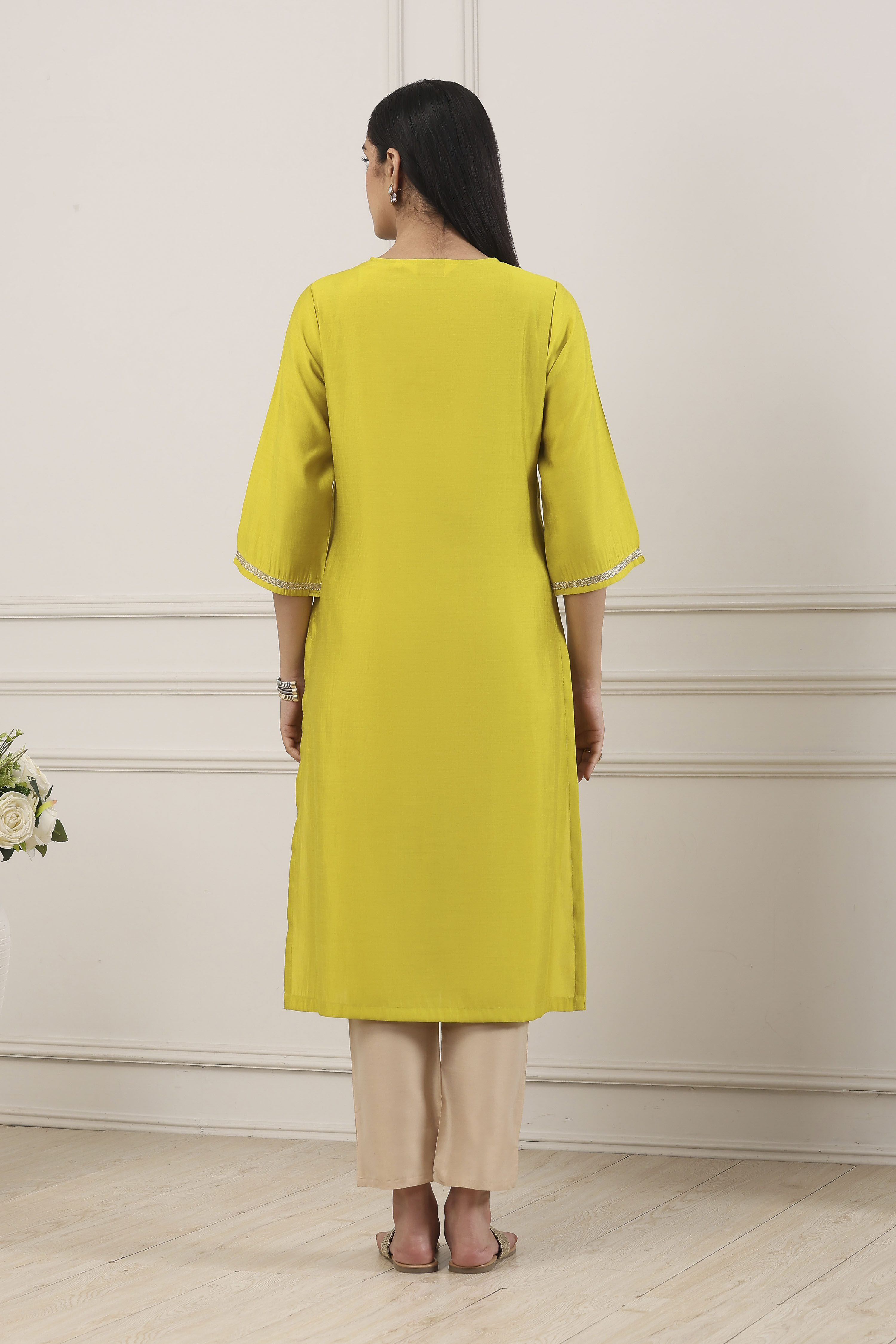 Lime Viscose Blend Straight Kurta image number 3