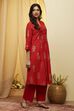 Red Polyester Straight Kurta image number 3