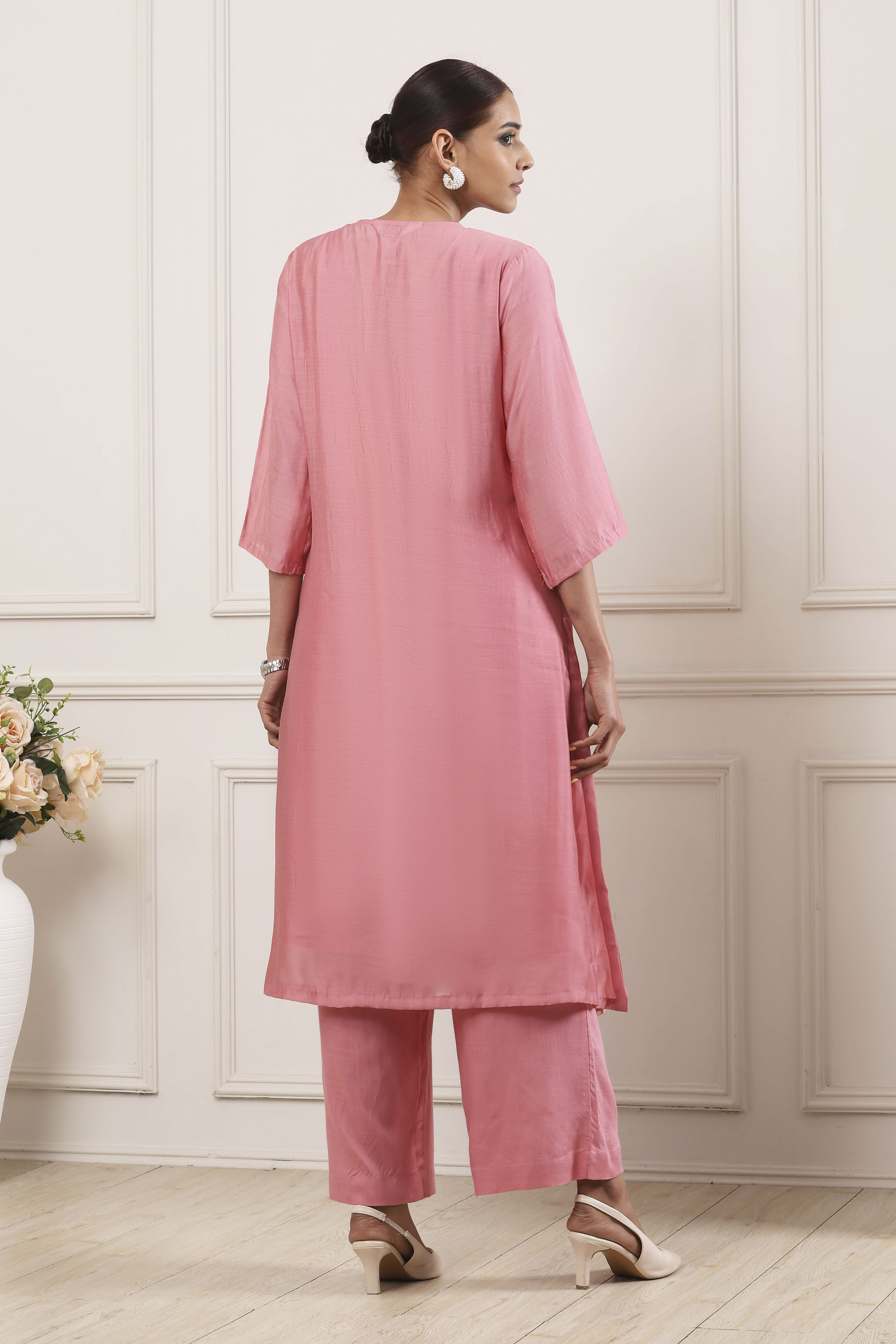 Yellow Viscose Blend Straight Suit Set image number 3