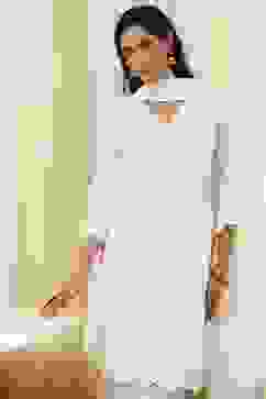 Off-White Cotton Schiffli Straight Suit Set image number 7