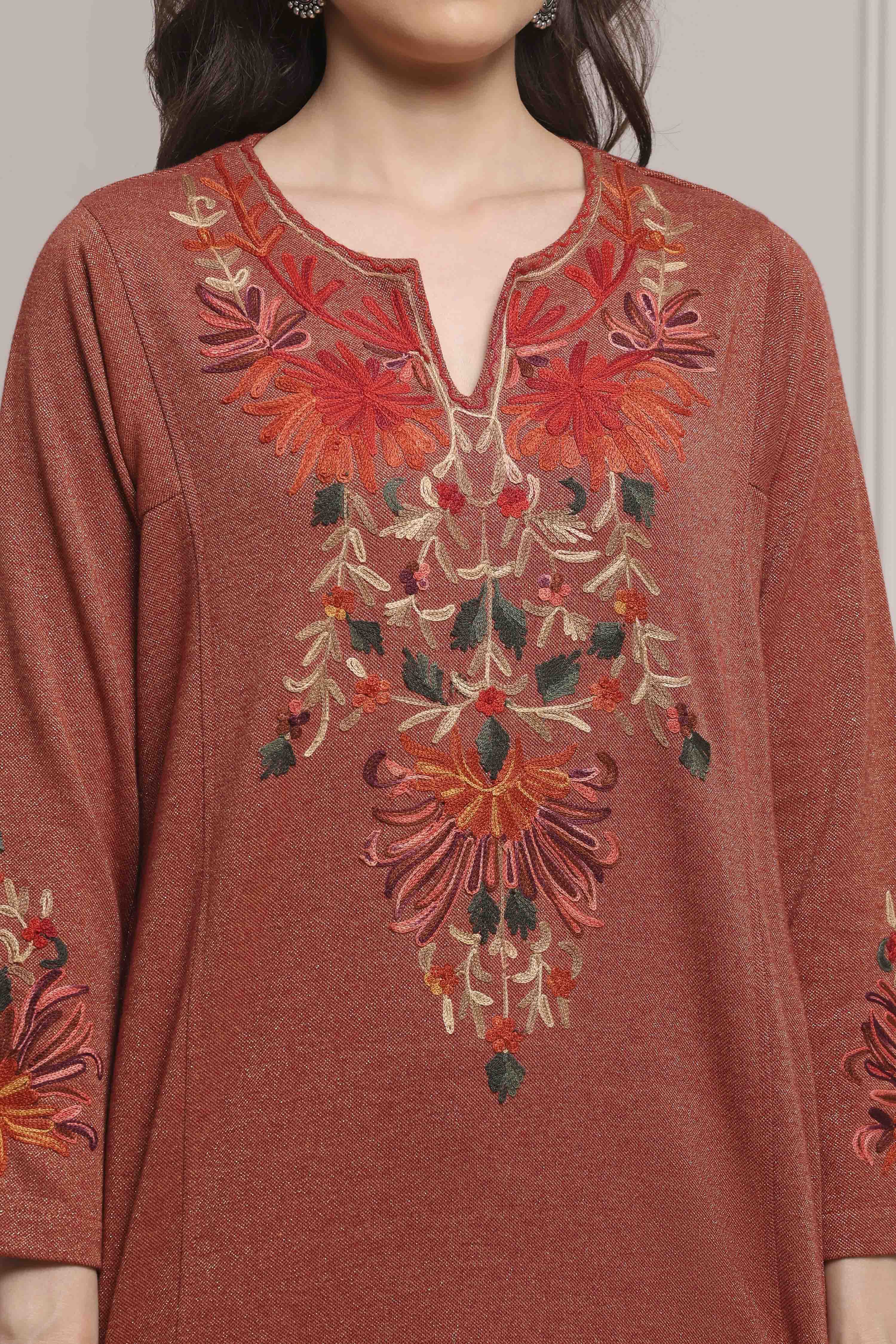 Rust Polyester Yarndyed Straight Kurta image number 1