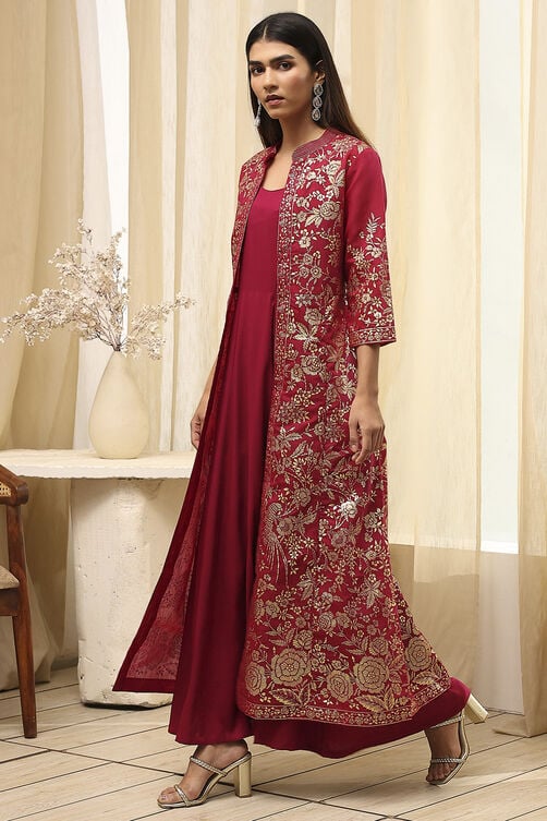 Charcoal Art Silk with Cape Printed Dress image number 3
